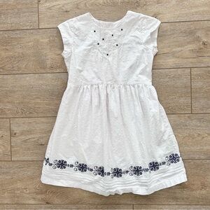 Hanna Andersson White cotton Dress blue embroidery and Swiss dots Girls Sz 10